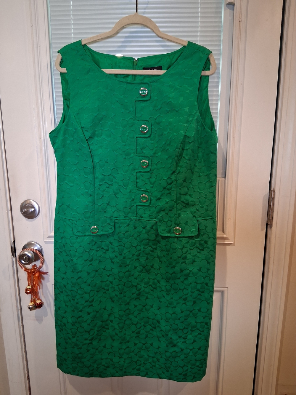 Sku31 Tahari Arthur S Levine Green Textured Sheath Dress Size 16/18